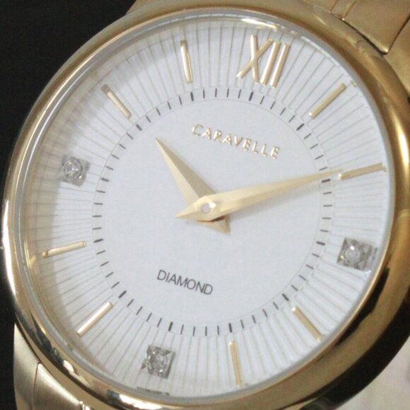 Caravelle Ladies Casual Watch By Bulova Diamond Accents Gold Tone 30mm - Picture 13 of 13